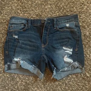 Low rise dark wash jean shorts